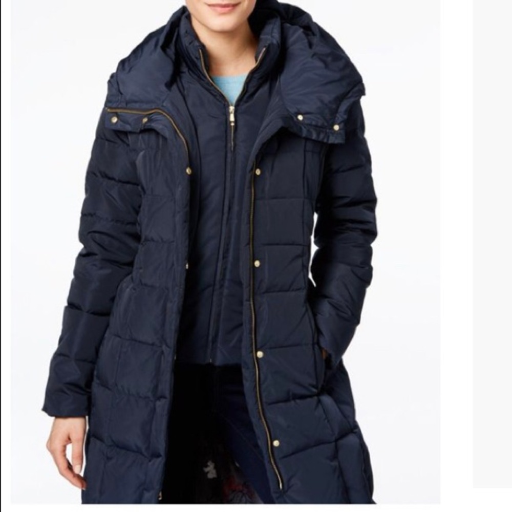 🔥SOLD🔥Cole Haan hooded puffer coat with gold hardware long puffer jacket small